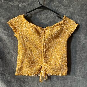 Gold Cap Sleeve Smocked Crop Blouse